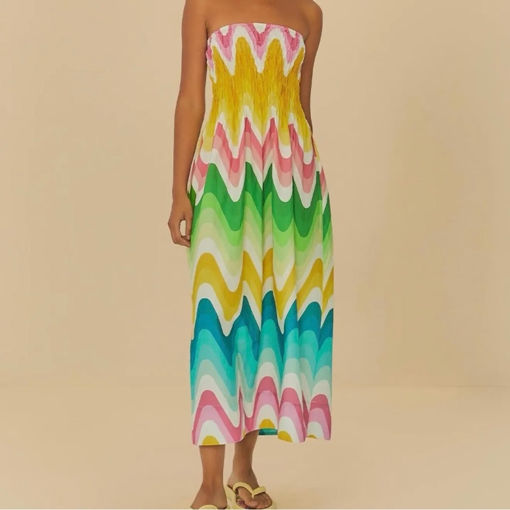 FARM Rio Strapless Multicolor Degraded Wave Dress Size XL